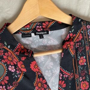 Desigual Black Blouse with Red and Pink Floral Design